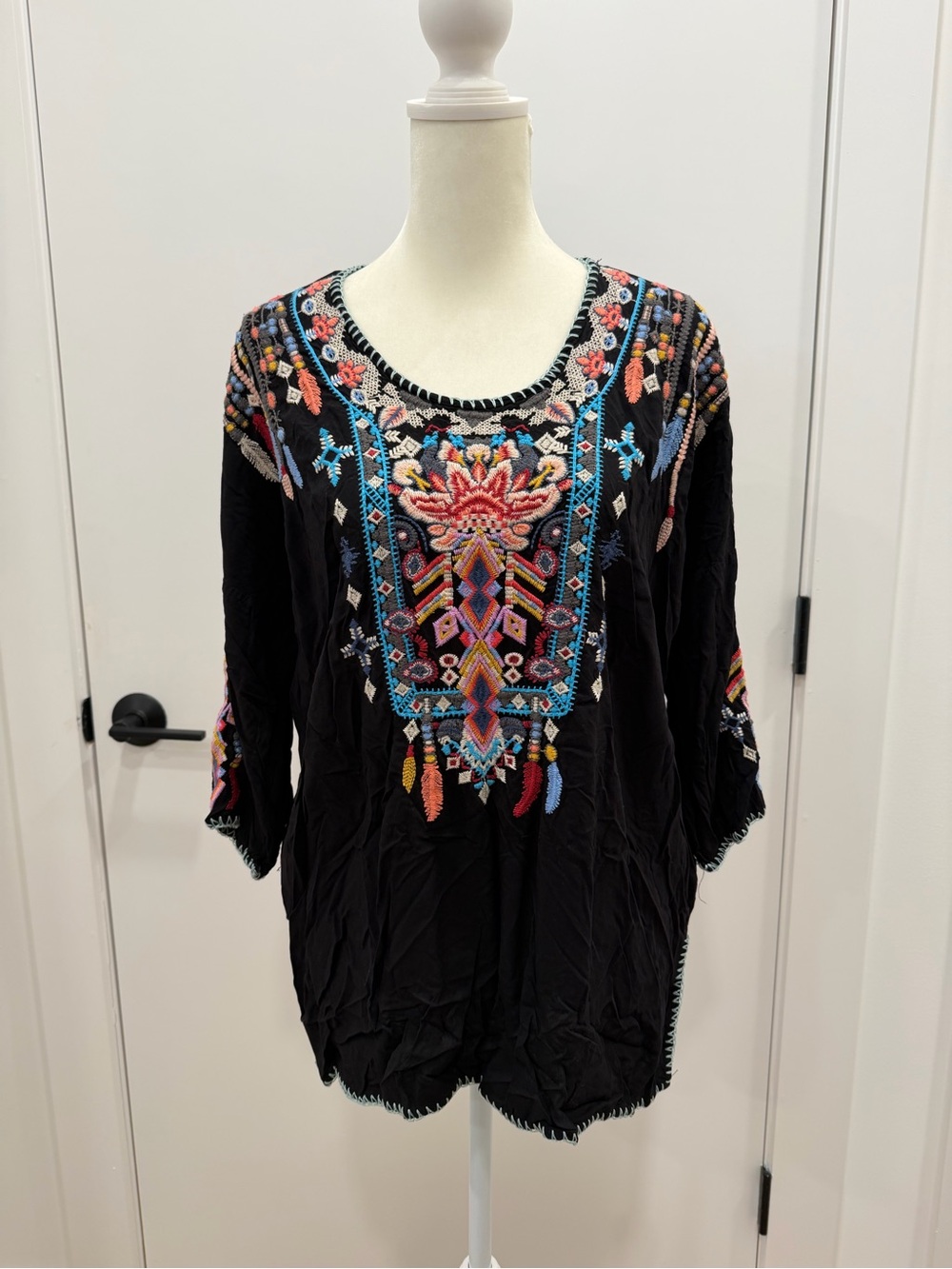 Black Tunic with Multicolor Floral Embroidery